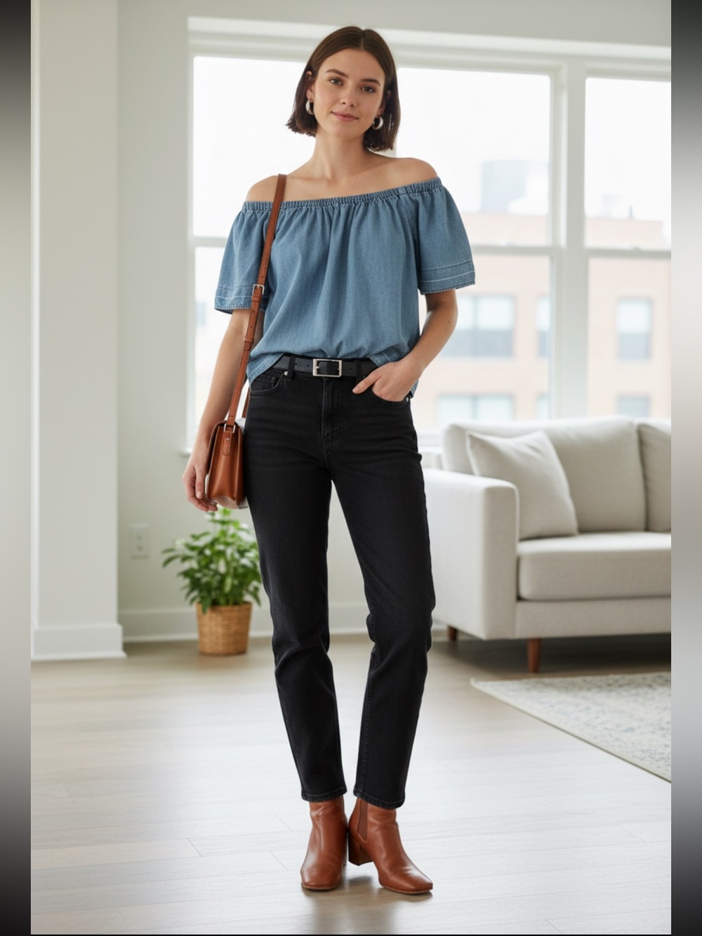 Ag Adriano Goldschmied Light Blue Off-Shoulder Denim Top